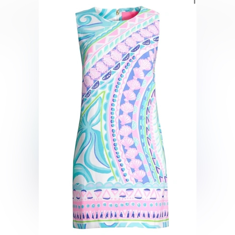 Lilly Pulitzer Narissa Stretch Coco Island Print Colorful Sleeveless Shift Dress